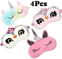 4 Pack Unicorn Sleeping Mask for Girls Unicorn Horn Sleep Mask Soft Plush Blindfold Cute Animal Owl Eye Cover Eyeshade for Kids Teens Women Plane Travel Nap Night Sleeping