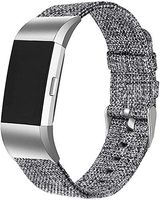bayite Canvas Bands Compatible Fitbit Charge 2, Soft Classic Replacement Wristband Straps Women Men, Charcoal Small (5.5-6.7 Inch)