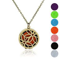 Morenitor Aromatherapy Pendant, Alloy Hollow Locket Essential Oil Necklace Jewellery Set for Women, 7 Colors Refill Pads