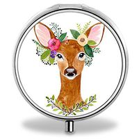 Deer Pill Case, Round Stainless Drug Organizer Container Medicine Cover for Pocket Daily&Weekly