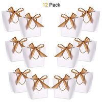 Gift Bags with Handles- WantGor 10.6x7.9x3.6inch Paper Party Favor Bag Bulk with Bow Ribbon for Birthday Wedding/Bridesmaid Celebration Present Classrooms Holiday(White, Medium- 12 Pack)