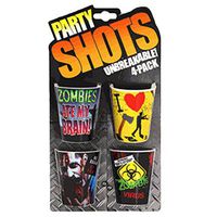 Zombies 4 Pack Plastic Shot Glasses
