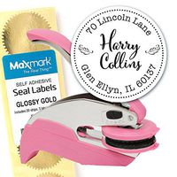Custom Monogram Address Embosser - Personalized Round Seal with 50 Gold Seal Labels - Style EM034
