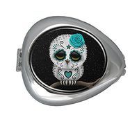 DANIEL MOXLEYB Pill Box Case Decorative Boxes Silver Pill Box Holder Organizer Container Compact 3 Compartment Medicine Case, Oval Pill Box for Pocket or Purse (Sugar Skull Owl)