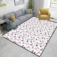 Bigdatastore Flamingo Paisley Rug Pads, Watercolor Art Flamingos with Flower Motifs Coconut Tree Leaves Triangles, Durable Rugs - Living, Dinning, Office, Rooms & Bedrrom, Hallway Carpet(3'x 8')