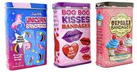 Novelty Bandages Pack of 3 – Kisses, Cupcake and Unicorn Bandages – 42 Latex Free Sterile Bandages Total with Tru Inertia Kazoo