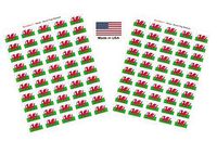 Made in USA! 100 Country Flag 1.5" x 1" Self Adhesive World Flag Scrapbook Stickers, Two Sheets of 50, 100 International Sticker Decal Flags Total (Wales)