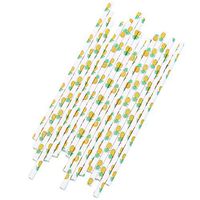 Ninasill Paper Drink Gold Striped Straws Biodegradable Baby Shower Birthday Party 25Pcs (Pineapple)