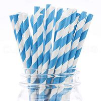 CleverDelights Biodegradable Paper Straws - Blue Stripe - Box of 100