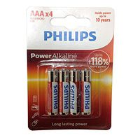 Philips LR03P4B/05 - Power Alkaline AAA Battery Pack - (1 x Blister 4 Pack) - 1.5V