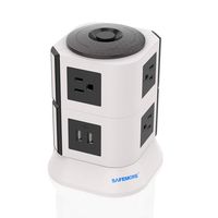 Power Strip with 7 Multiple Plug Outlets 2 USB Ports Tower Surge Protector Desktop Power USB Charging Station for Home & Office (White+Black)-SAFEMORE