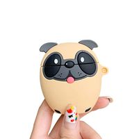 BONTOUJOUR AirPods Case, Super Cute Creative Funny Big Eyes Yellow Happy Dog AirPods Case, Round Face Puppy Style Soft Silicone Earphone Protection Skin for AirPods1&2+Hook -Dog