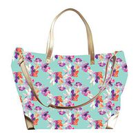 Mary Square 23"x15" Teal Floral Crossbody Tote, Teal, Teal
