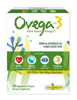 Ovega-3 Vegan Algae Omega-3 Daily Supplement | Supports Heart, Brain and Eye Health*|500 mg Omega-3s | 135 mg EPA + 270 mg DHA | Fish Oil Alternative | No Fishy Aftertaste | Vegetarian Softgels 30 CT