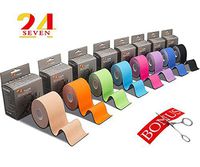 Kinesiology Tape 24/7 TAPE Therapeutic Taping for Shoulder, Ankle & More, Pain Relief，Injury Recovery，Muscle Support, Waterproof 2"x16.5' Uncut（Orange）+ Randomly Get a Folding Scissor or a Mini Knife