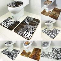 FidgetKute 3pcs Animal Print Non-Slip Rug Bath Mat Bathroom Toilet Seat Lid Cover Set Animal Jigsaw One Size