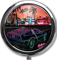 Beach Night Design New Silver Round Pill Box Decorative Metal Medicine Vitamin Organizer Unique Gift