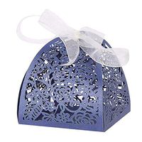 50pcs Laser Cut Rose Flower Candy Boxes 2.6''x2.6''x3.1'' Chocolate Candy Gift Ribbon Boxes Bonbonniere for Birthday Party Bridal Shower Anniverary Baby Shower Wedding Favor Decoration (Navy Blue)