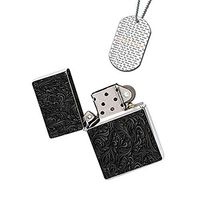 New Vibe Silver Flip Top Lighter - Floral Gothic Vine