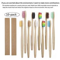 GWOKWAI 10 Pack Bamboo Charcoal Toothbrushes, Natural Biodegradable Eco-Friendly Bamboo Charcoal Tooth Brush with Colored Bristles for Home Hotel Travel Household