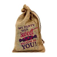 My Party was Sweet Because of You, 6" X 10" Burlap Party Favor Bag with Drawstring - Set of 10 Pink