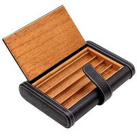 Lxc Smoking Set/Cedar Wood Lining Leather Travel Portable Cigarette Box Can Hold 4 Cigars Multi-Functional Men's Gift Box Black Mute