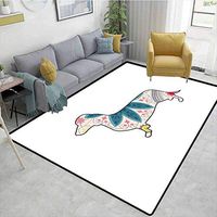 Bigdatastore Dachshund Print Rug, Colorful Flowers on a Dachshund Puppy Silhouette Abstract Arrangement, Durable Rugs - Living, Dinning, Office, Rooms & Bedrrom, Hallway Carpet(2'x 6')