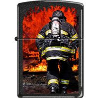 American Hero Firefighter at Work Black Matte Zippo Lighter