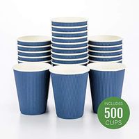 Disposable Paper Hot Cups - 500ct - Hot Beverage Cups, Paper Tea Cup - 12 oz - Midnight Blue - Ripple Wall, No Need For Sleeves - Insulated - Wholesale - Takeout Coffee Cup - Restaurantware