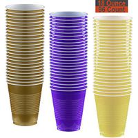 18 oz Party Cups, 96 Count - Gold, Purple, Light Yellow - 32 Each Color
