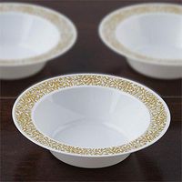 BalsaCircle 40 pcs 6 oz White with Gold Trim Plastic Round Bowls - Disposable Wedding Party Catering Tableware