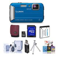 Adorama Panasonic Lumix DMC-TS30 Digital Camera, 16.1MP Blue - Bundle with Camera Case, 16GB Class 10 SDHC Card, Spare Battery, Cleaning Kit, Card Reader, Table Top Tripod