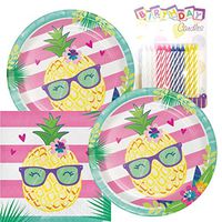 Pineapple N Friends Party Theme Plates and Napkins Serves 16 With Birthday Candles