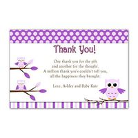 30 Personalized Thank You Cards Purple Polka Dots Stripes Owl Design Girl Baby Shower Party Event + 30 White Envelopes