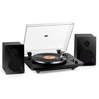Rcm Real Wood Wireless Turntable with 50 Watts Wooden Speakers Set Auto Stop Vinyl Record Player, RCA Line Out, USB for MP3 Recording/Playback, Aux Input, Black Piano Finish ( MC-256 T/T)