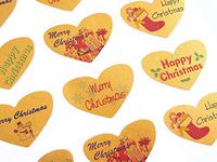 Happy Christmas Heart Greeting Stickers, Gold Self-stick Labels for Cards, Envelopes, Craft, Decoration