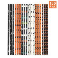 150 Pcs Biodegradable Halloween Paper Straws Pumpkin Bat Witch Pattern Straws Black Orange Paper Drinking Straws for Halloween Party Supplies, 6 Styles