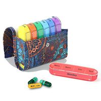 Pill Organizer,LIZIMANDU Weekly Travel Pill Case Box Medication Reminder Daily AM PM, Day Night 7 Compartments,for 4 Times A Day, 7 Days a Week-Includes Leather PU Carrying Case(Blue Flower)
