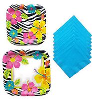 Tropical Luau Party Supply Paper Plate and Napkin Bundle of 3 Service for 8