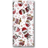 Jillson & Roberts Large Cello Bags with Twist Ties, Kitty Christmas, 100 Pieces