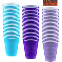 18 oz Party Cups, 96 Count - Aqua, Purple, Lavender - 32 Each Color