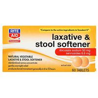 Rite Aid Senna Laxative & Stool Softener - 60 Tablets | Natural Laxatives for Constipation Relief