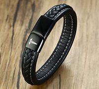 VNOX Medical Symbol Caduceus Blood THINNER Genuine Leather Stainless Steel Magnetic Clasp Cuff Wristband Bracelet,9"