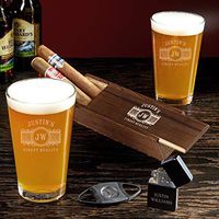 Marquee Engraved Pint Glasses and Cigar Gift Set (Personalized Product)