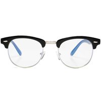 AZORB Retro Blue Light Blocking Computer Glasses Semi-Rimless Eyeglasses Frame Horn Rimmed (Bright Black/Silver)
