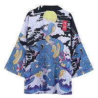 Litetao M Blue 984948 (Men's Kimono Cardigan Jacket Japanese Style Flying Crane Seven Sleeves Open Front Coat Floral Printed Kimono Cardigan Jackets Top)
