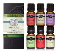 P&J Trading Favorites Set of 6 Premium Grade Fragrance Oils - Strawberry, Lilac, Cucumber Melon, Coconut, Gardenia, Honeysuckle - 10ml