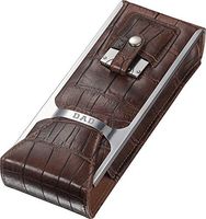 Visol Alton Leather Cigar Case, Cigar Cutter and Flask Travel Set - Fathers Day with Dad Engraving (Brown Leather)