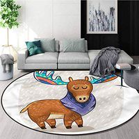 RUGSMAT Moose Round Area Rug,Ornamental Deer with Antlers Non-Slip Soft Floor Mat Home Decor Diameter-47