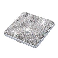 XianghuangTechnology Shiny Crystal Rhinestone Cigarette Case Box Double Sided Ultrathin Pocket Holder for 20 Regular Cigarettes (Silver)
